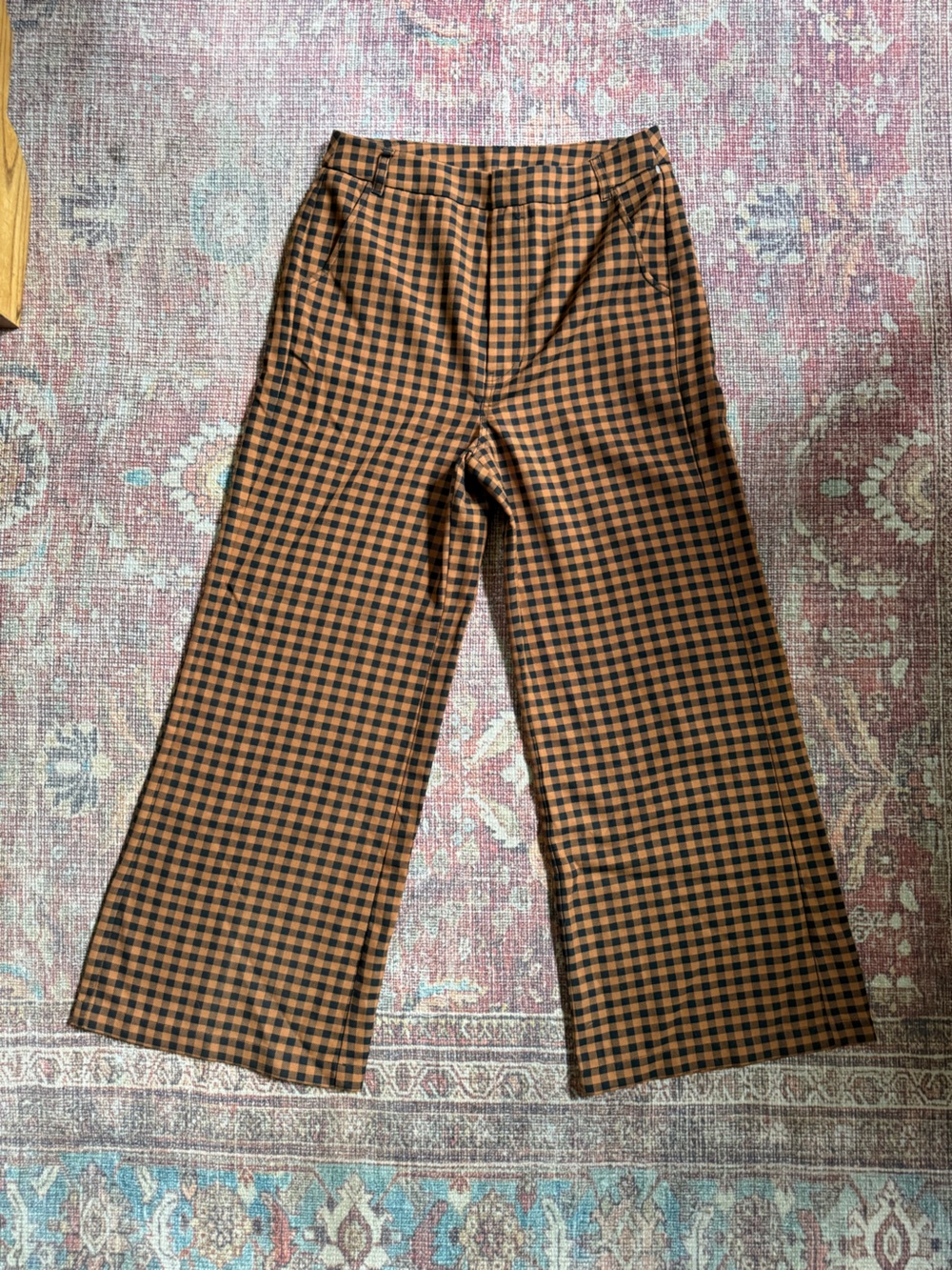 Free People Women’s 6 Brown and Black Gingham Wide-Leg Trouser Pants